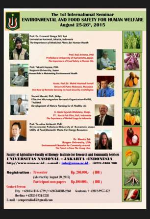 The 1st International Seminar “ENVIRONMENTAL AND FOOD SAFETY FOR HUMAN WELFARE” The 1st International Seminar “ENVIRONMENTAL AND FOOD SAFETY FOR HUMAN WELFARE”