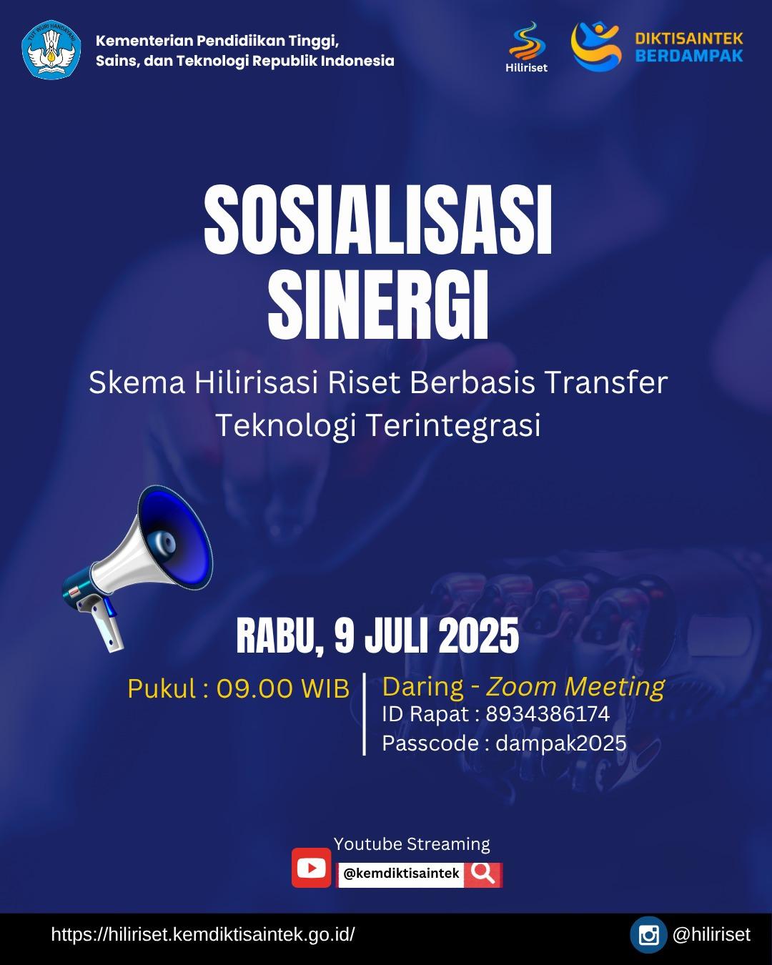 Read more about the article Call For Proposal Program Hilirisasi Riset Prioritas – SINERGI